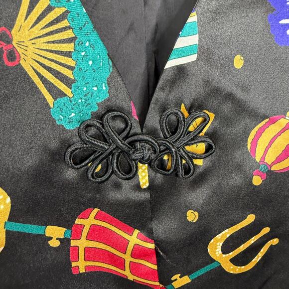Vintage Diane Von Furstenberg Silky Vest Size M Black Crown Fan Victorian - Picture 3 of 6